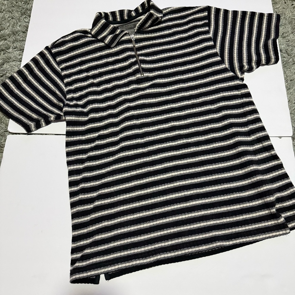 Mens Shirt Large Vintage 90s Structure Le Colezioni Short Sleeve 1/4 zip striped